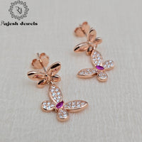 Adorable Rosegold Butterfly Cz Hanging Earrings