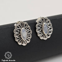 Ornate Oval Cutstone Stud Earrings