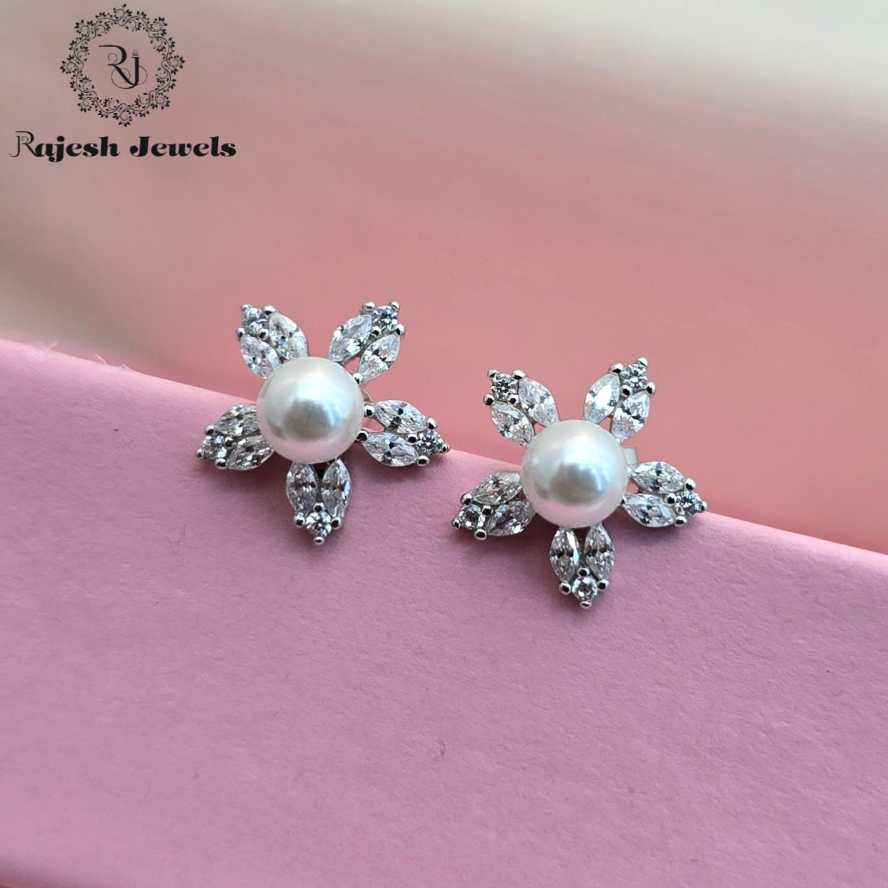 Blossomy Pearl Cz Stud Earrings