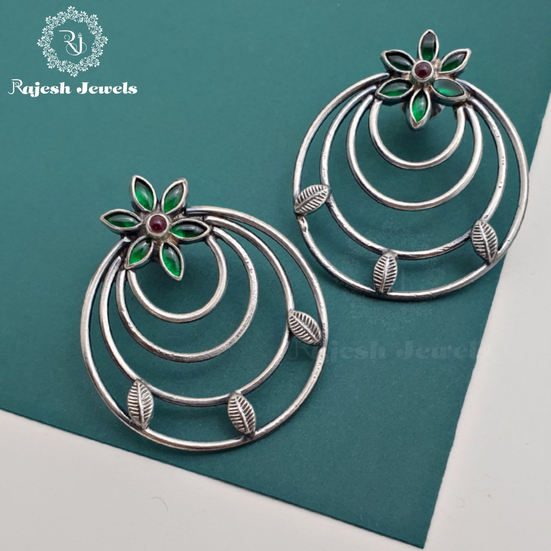 Floral Green Chandbali Earrings