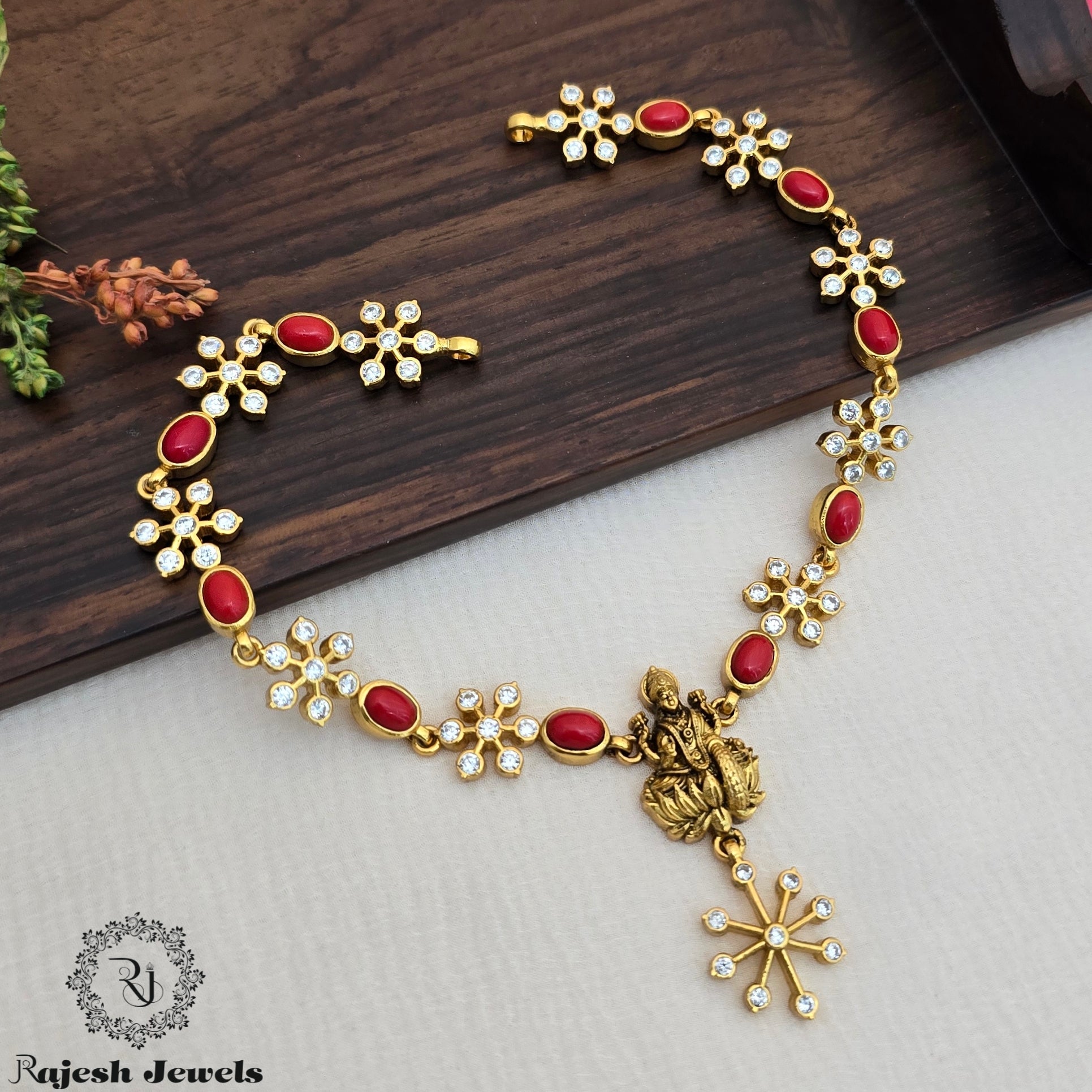 Sparkling Coral Gold Plated Necklace