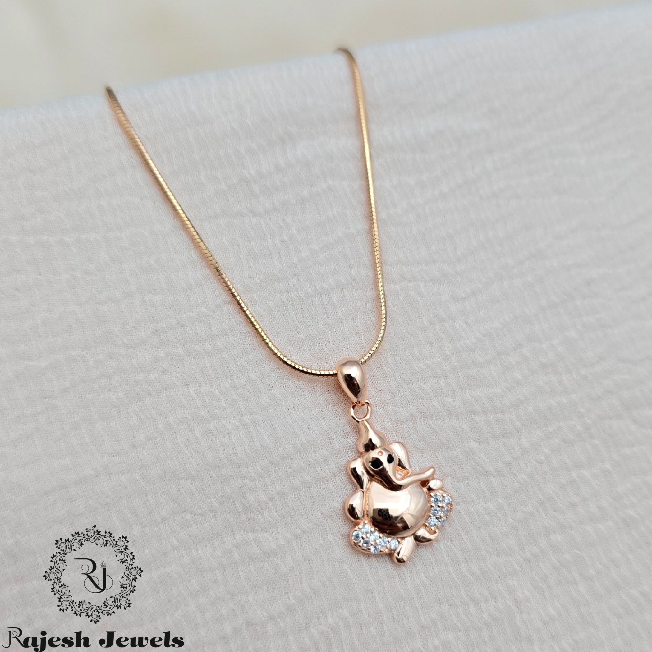Ganapati Cz Rosegold Pendant & Chain