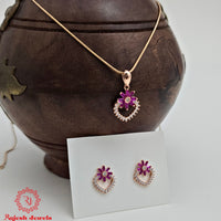 Fascinating Pink Cz Rosegold Pendent Set