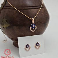 Royal Blue Cz Rosegold Pendent Set