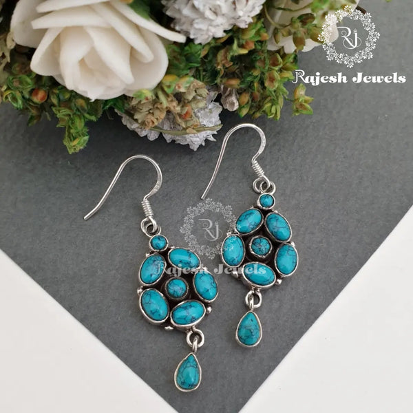 Turquoise Oxidised Hanging Earrings