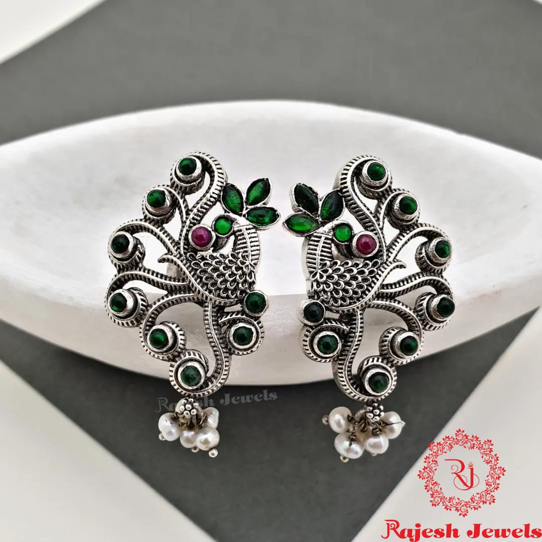 Dancing Jade Green Peacock Earrings