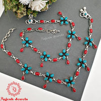 Turquoise Coral Oxidised Anklet