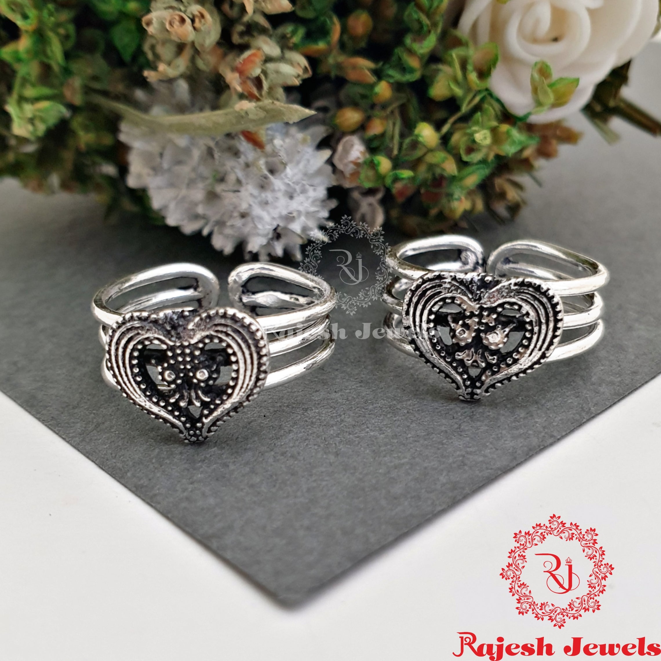 3 Layered Heart Oxidised Toerings