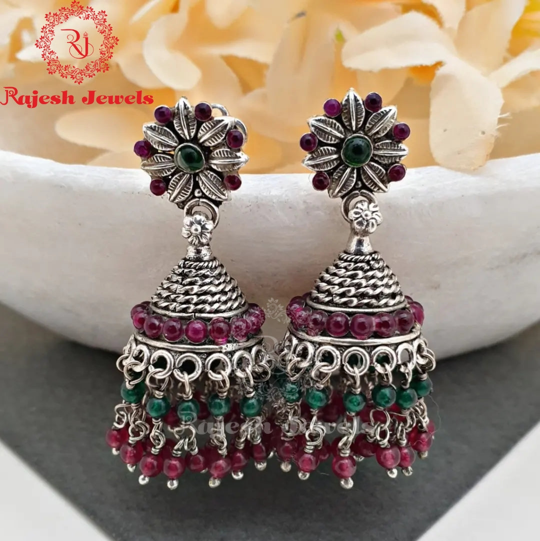 Floral Red&Green Drop Jumka