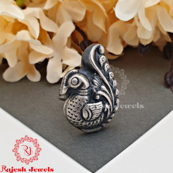 Peacock Oxidised Nakshi Finger Ring