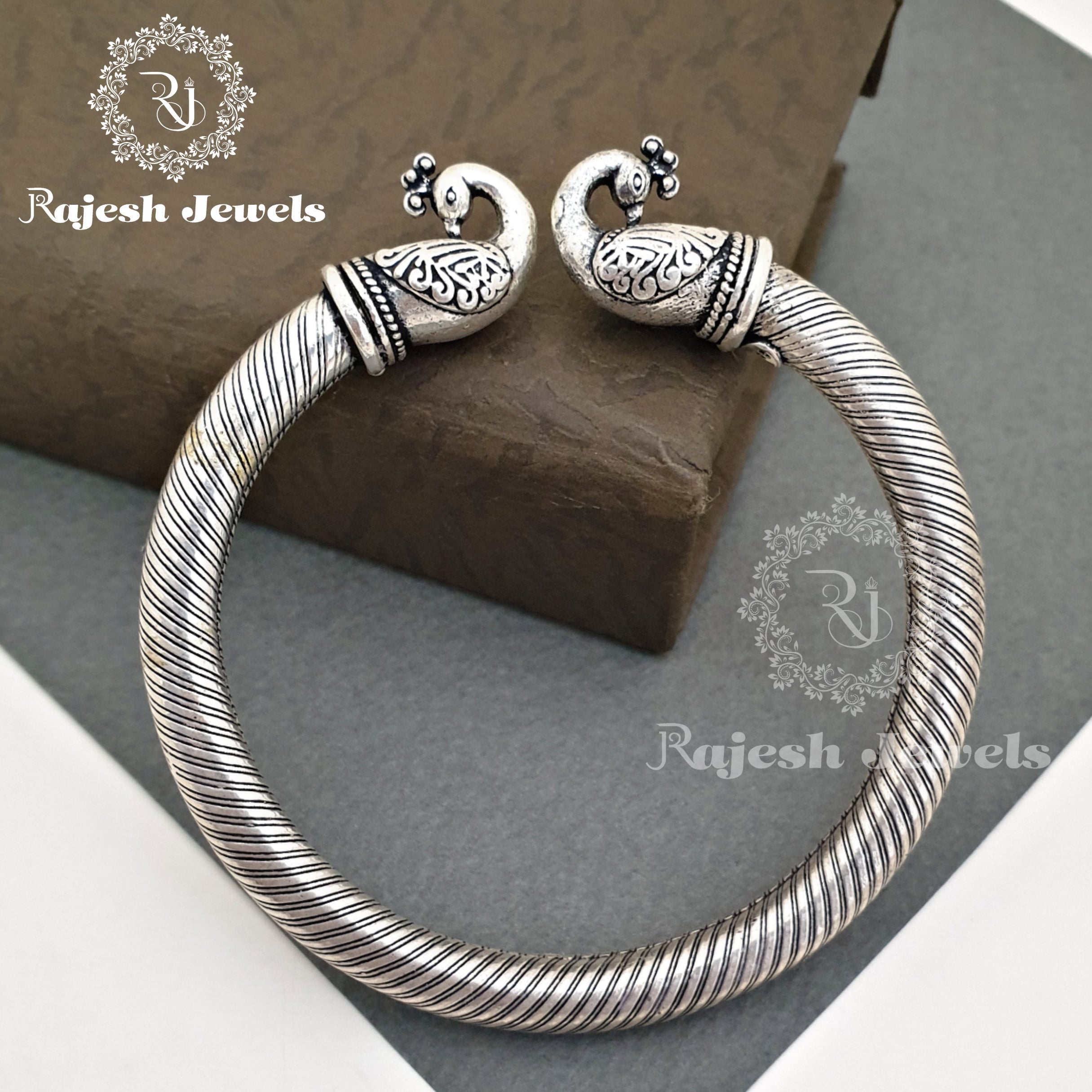 Alluring Peacock Silver Kada
