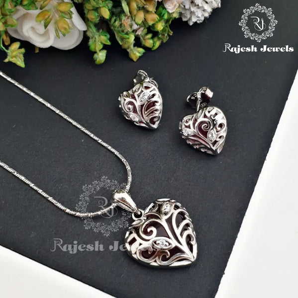 Engraved Red Heart Pendant Set