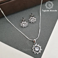 Alluring Cz Pure Silver Pendant Set