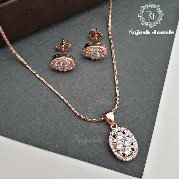 Oval Cz Rosegold Pendant Set