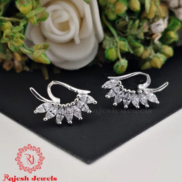 Elegant Leaf Cz Pure Silver Studs