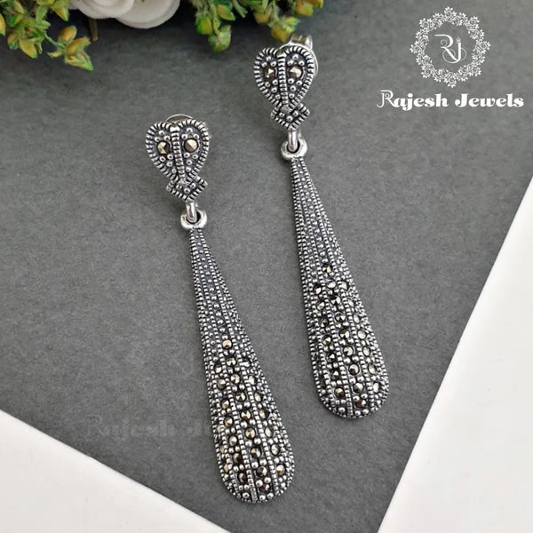 Prolonged Pure Silver Marcasite Earrings