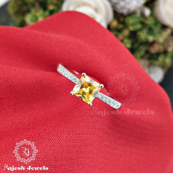 Yellow Solitaire Cz Finger Ring