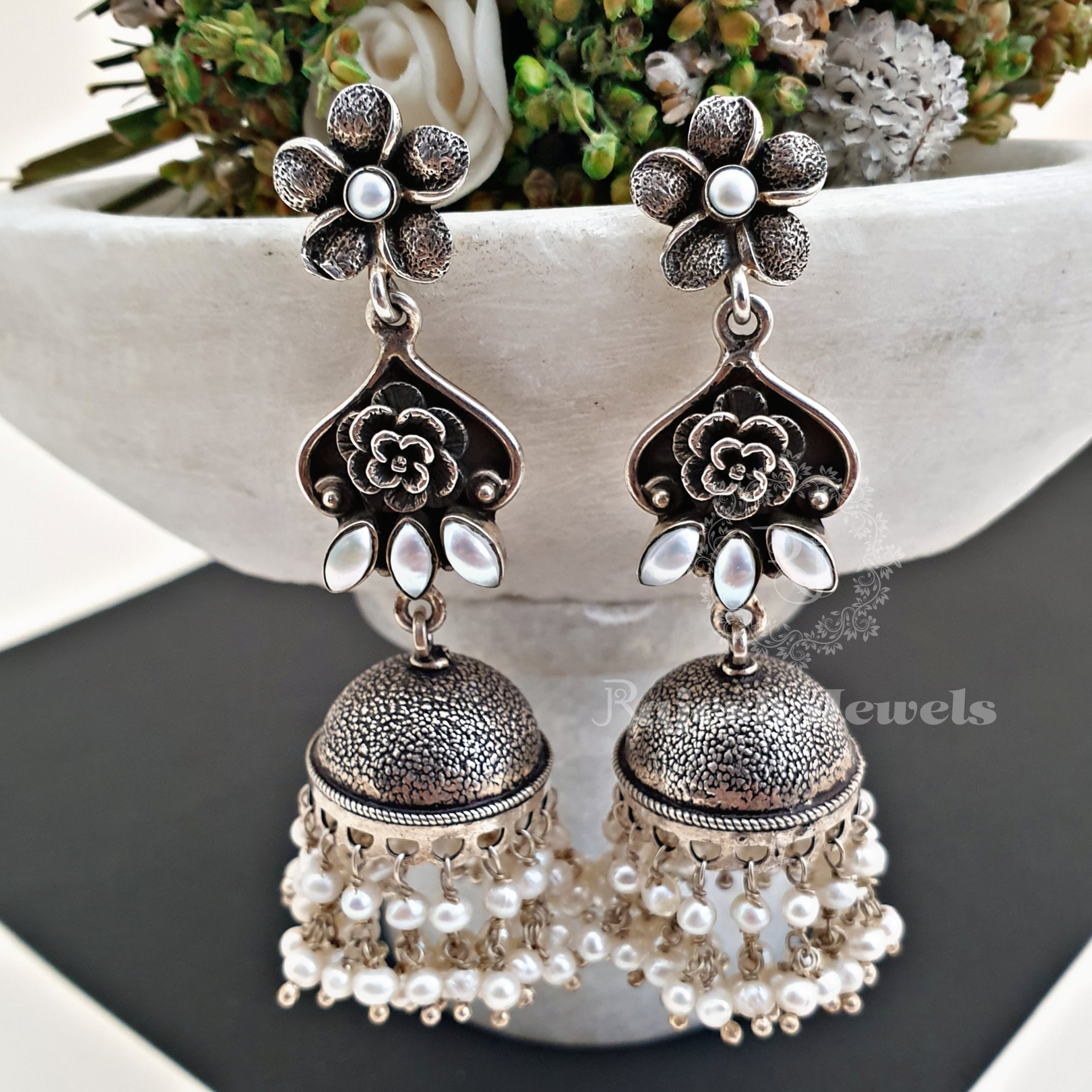 Elite Floral Oxidised Jumka