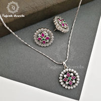 Red Floral Oxidised Pendant Set