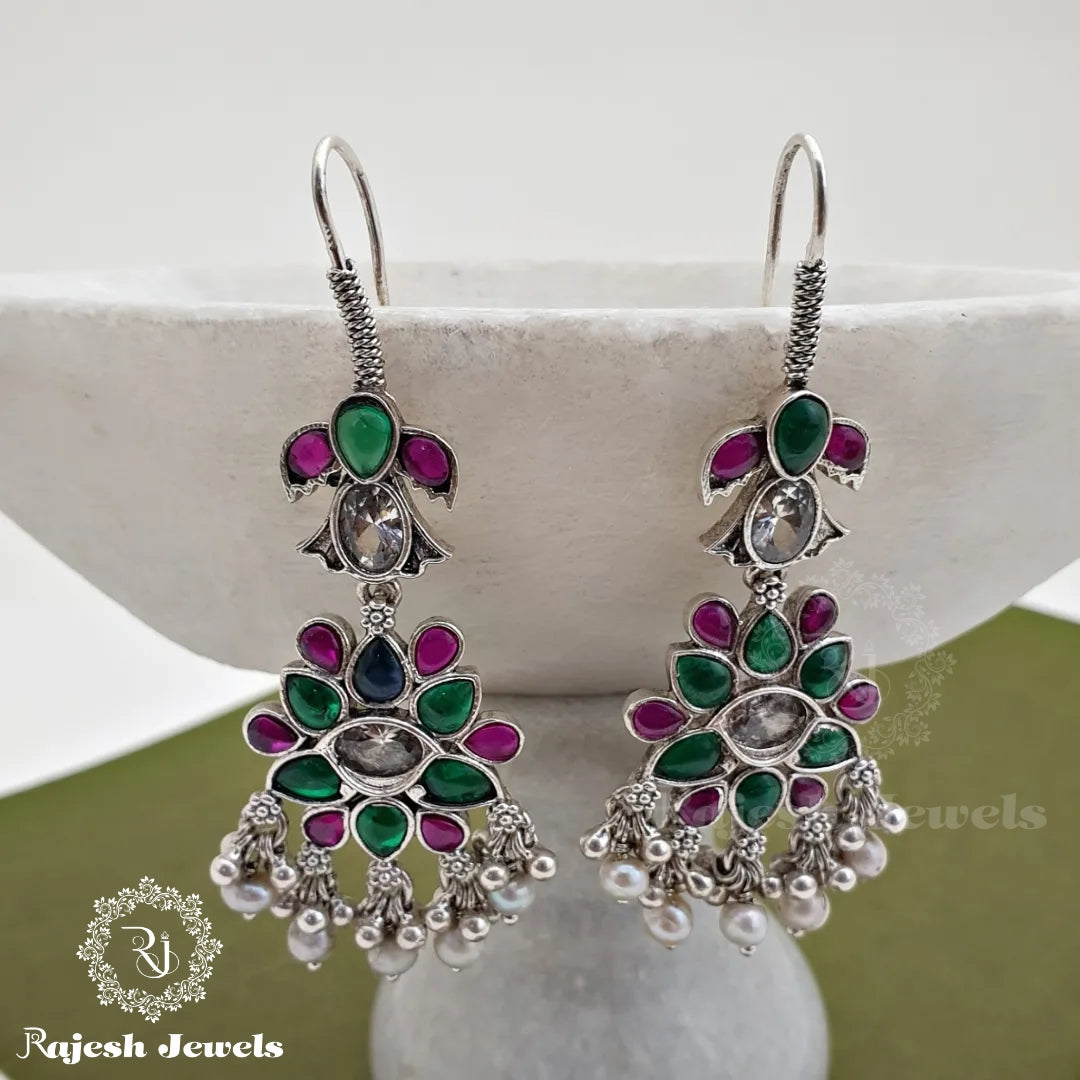 Fancy Oxidised Red Green Earrings