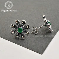 Green Flower Design Studs