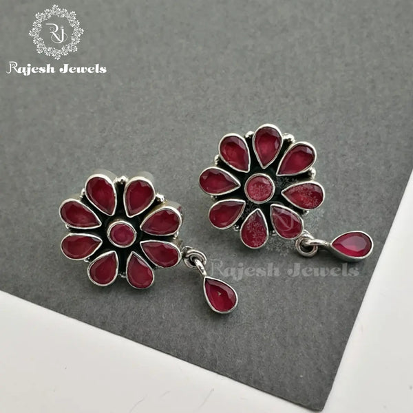 Red Floral Cutstone Studs