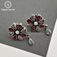 Red White Cutstone Studs