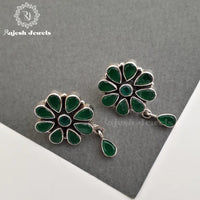 Green Floral Cutstone Studs