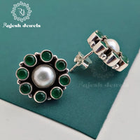 Green & Pearl Cutstone Studs